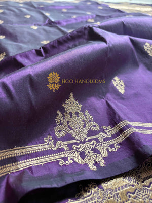 Purple Pure Katan Silk Handloom Banarasi Saree - All Over Kadhua Motifs