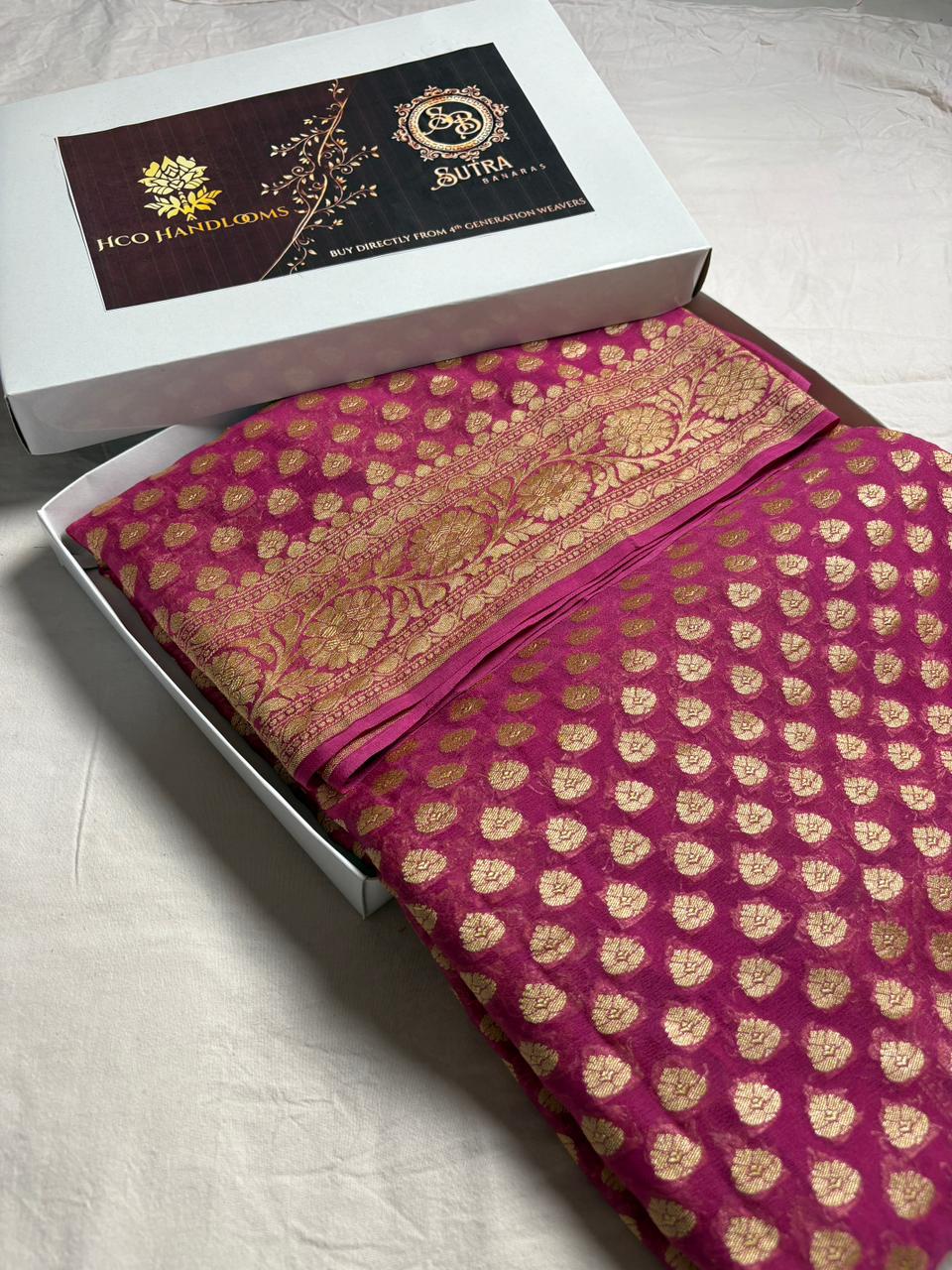 Khaddi Georgette Sarees with Gold Zari