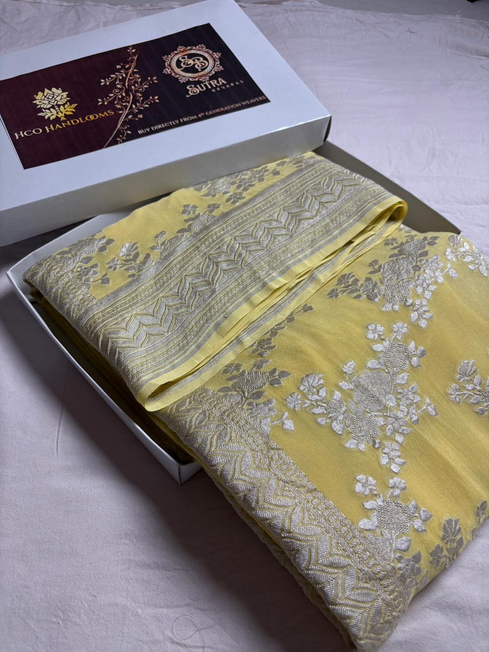 Khaddi Georgette Sarees with Silver Zari