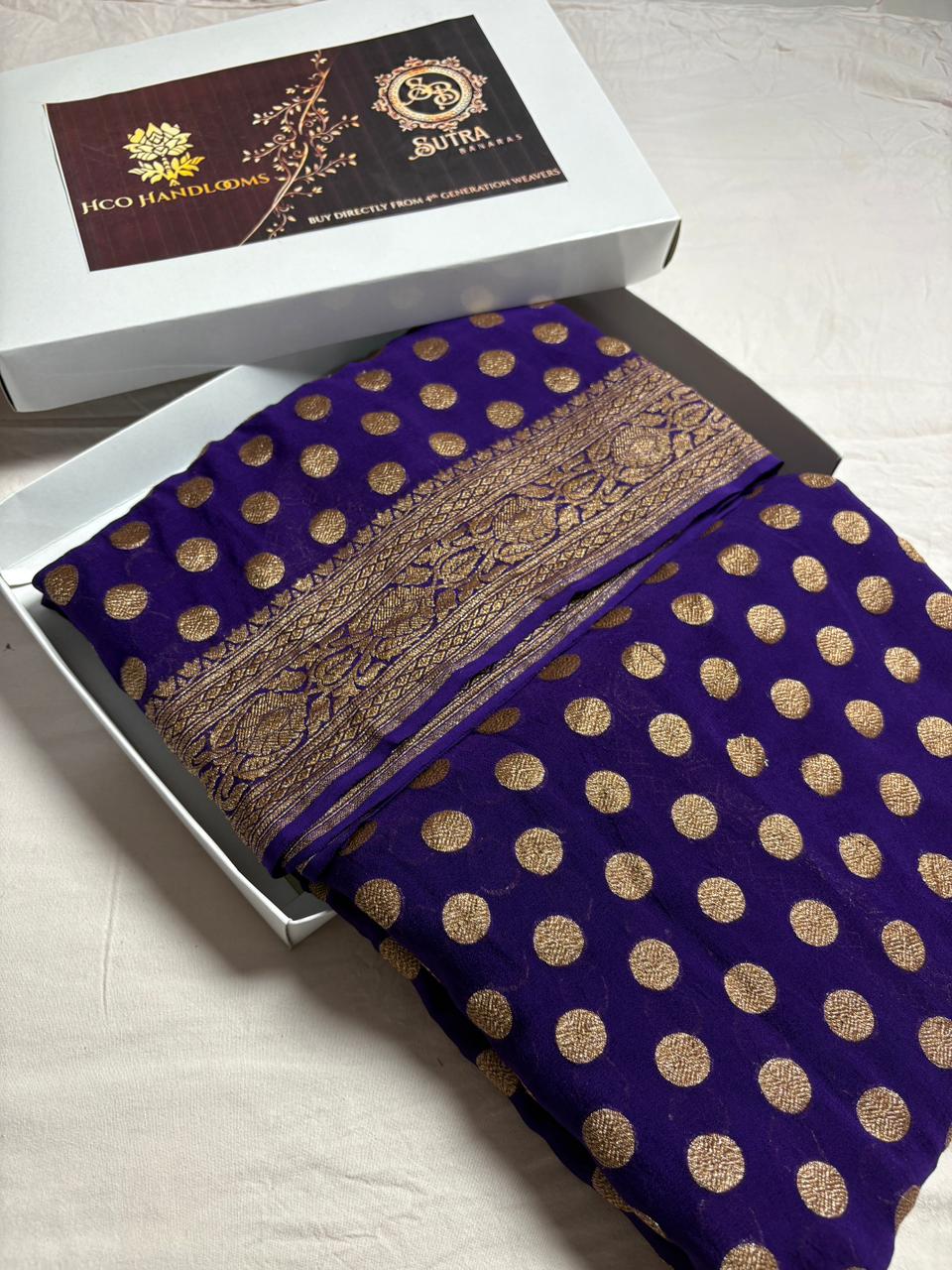 Khaddi Georgette Sarees with Antique Zari