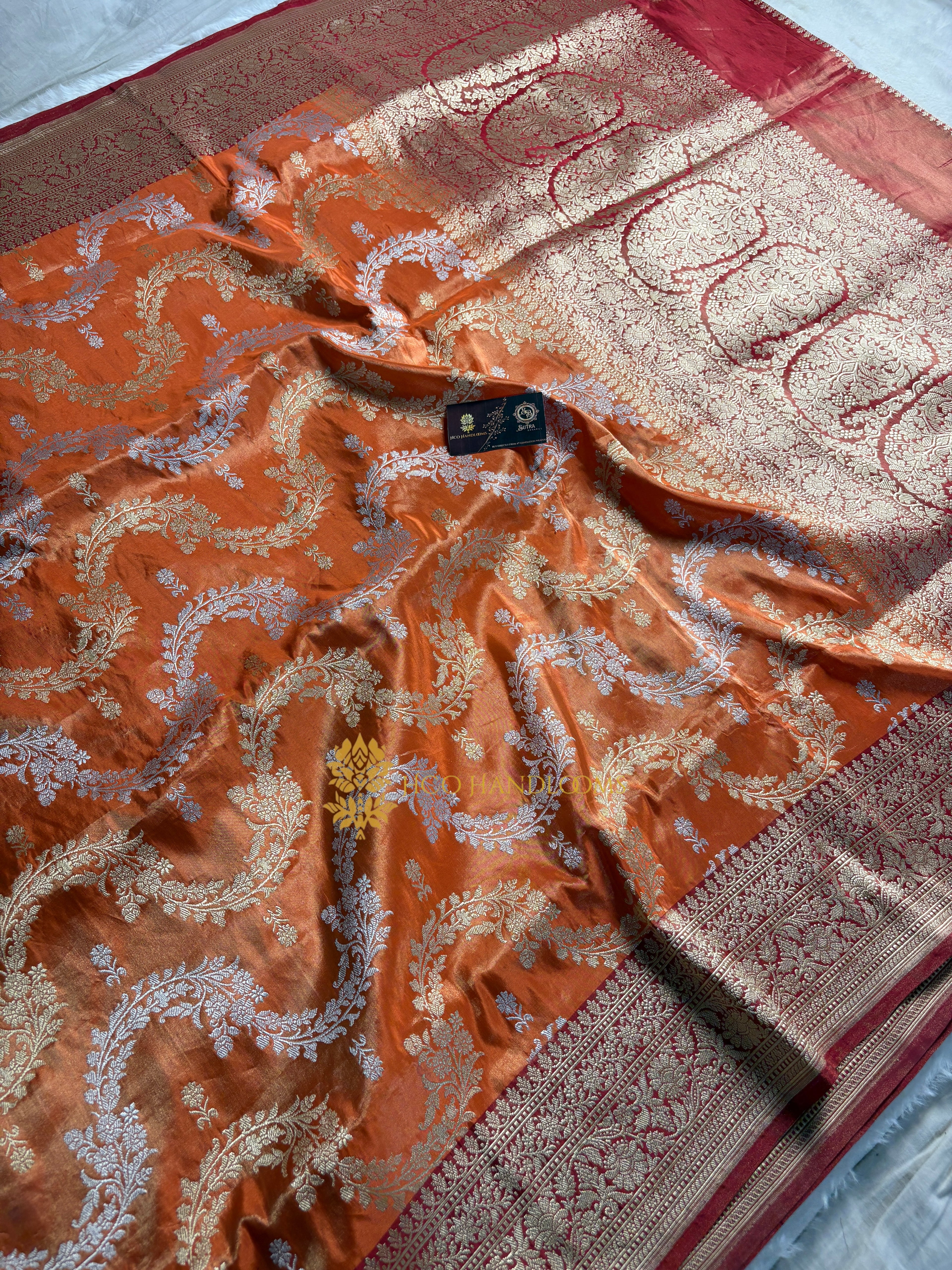 Pure Tissue Sik Handloom Banarasi Saree - All Over Lahariya Pattern