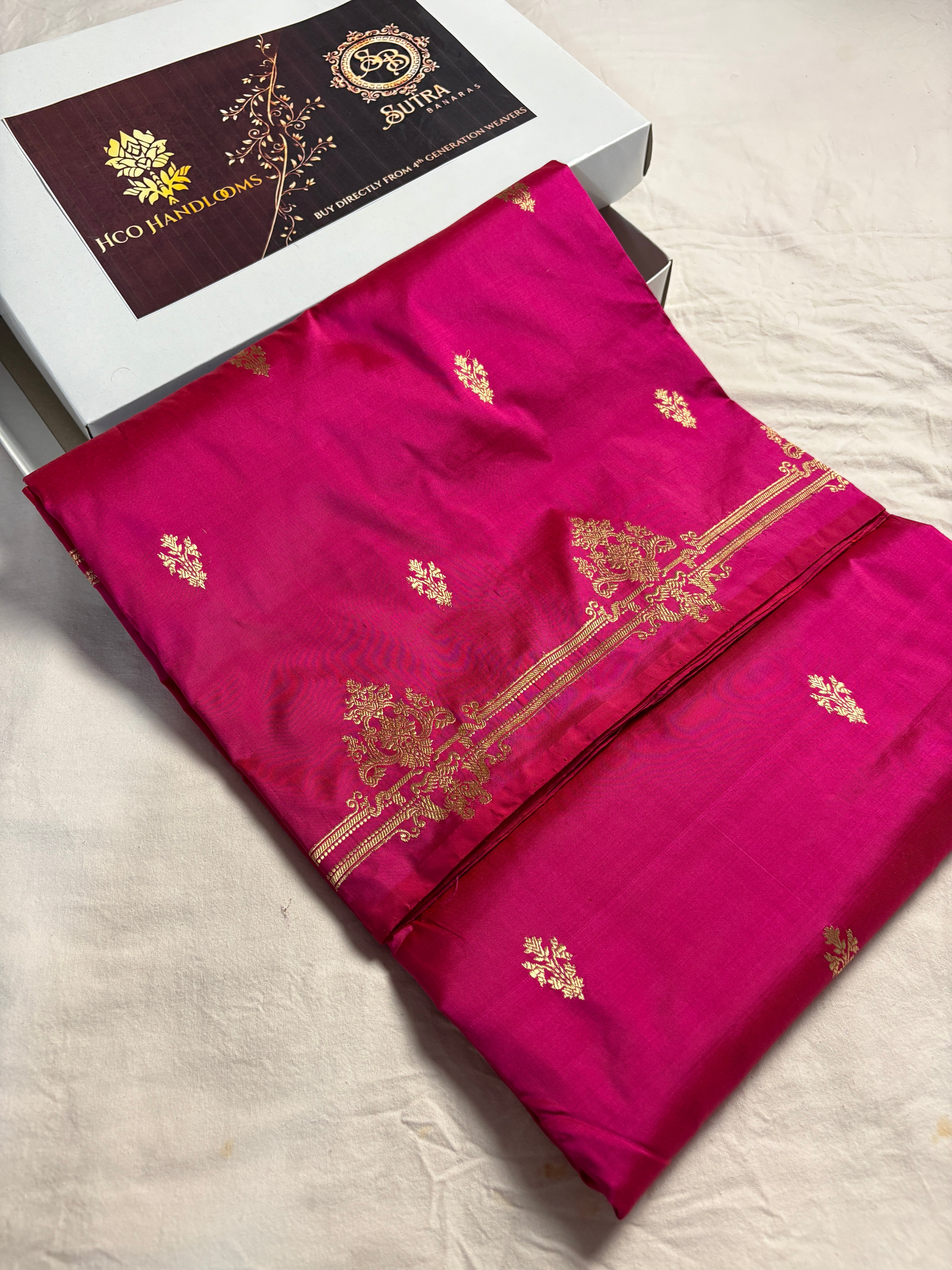Rani Pure Katan Silk Handloom Banarasi Saree - All Over Kadhua Motifs