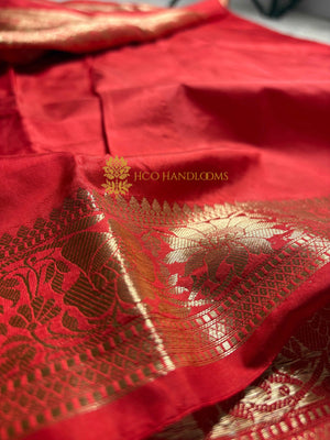 Red Pure Katan Silk Handloom Banarasi Saree - All Over Kadhua Motifs
