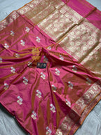 Dual Shade Pink Pure Katan Silk Handloom Banarasi Saree - All Over Kadhua Motifs