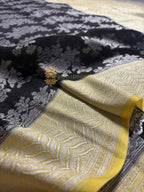 Black Pure Khaddi Georgette Silk Handloom Banarasi Saree - Silver Zari