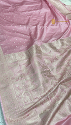 Baby Pink Premium Mashru Katan Silk Banarasi saree - Small Motifs