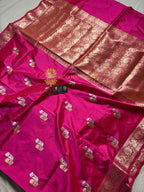 Cherry Pure Katan Silk Handloom Banarasi Saree - All Over Kadhua Motifs