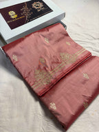 Copper Pure Katan Silk Handloom Banarasi Saree - All Over Kadhua Motifs