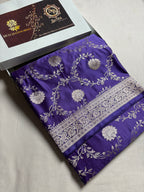 Purple Premium Mashru Katan Silk Floral Jangla Banarasi Saree