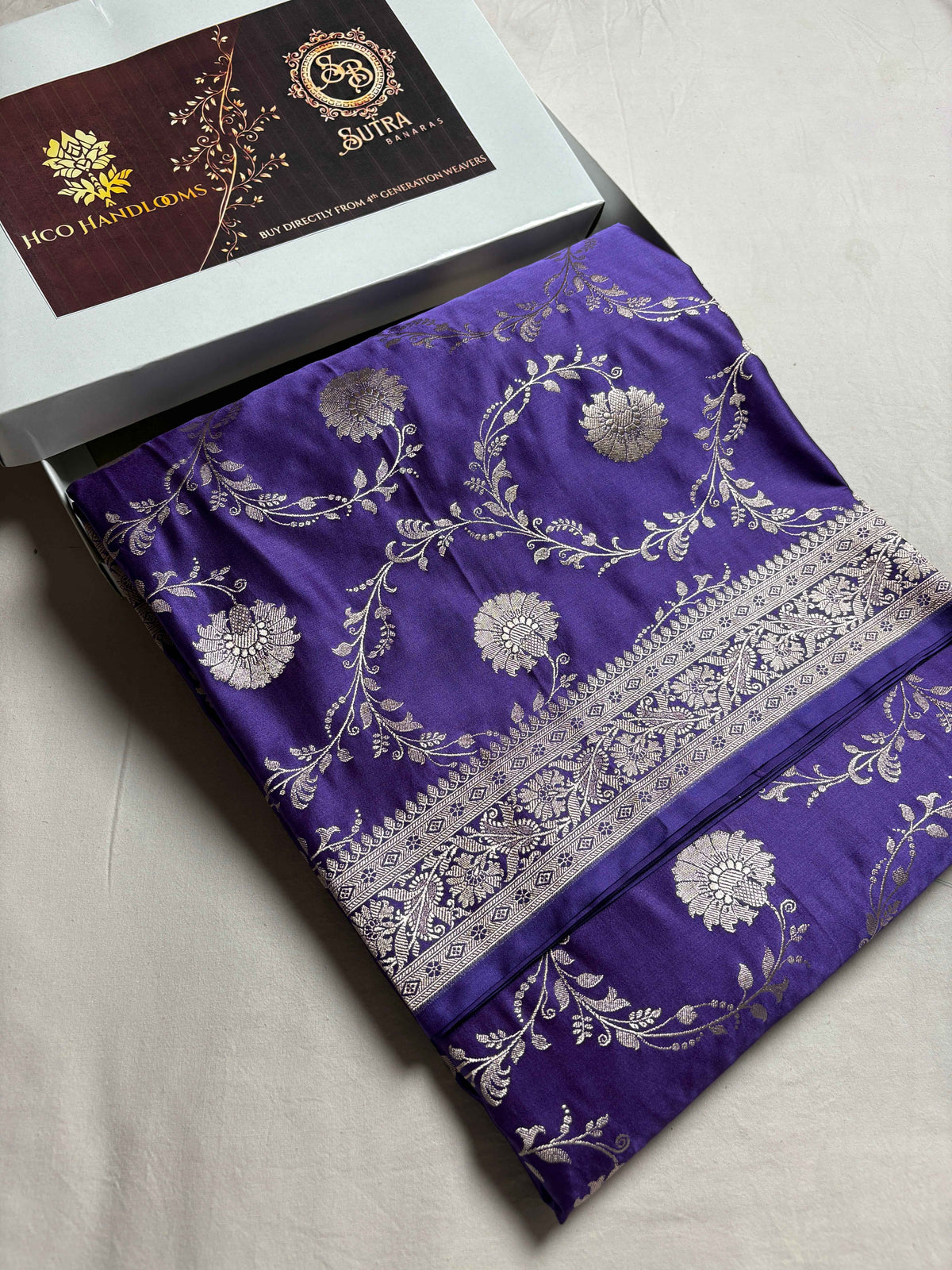 Purple Premium Mashru Katan Silk Floral Jangla Banarasi Saree