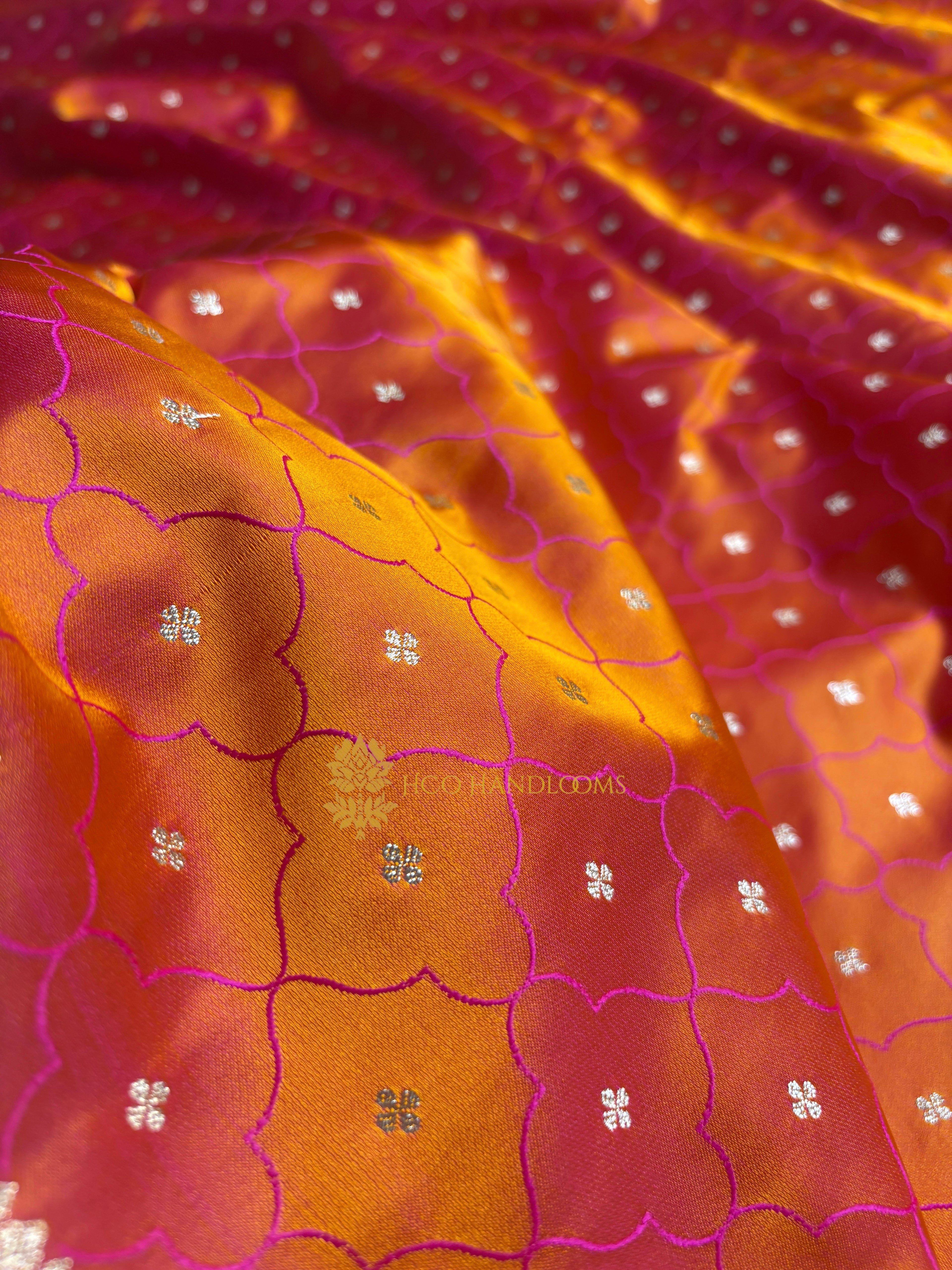 Orange Premium Mashru Katan Silk Small Booti Banarasi Saree