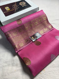 Pink Pure Kora Silk Handloom Banarasi Saree - All Over Kadhua Motifs