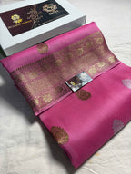 Pink Pure Kora Silk Handloom Banarasi Saree - All Over Kadhua Motifs