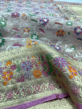 Pure Kora Tissue Jamdani Handloom Banarasi Saree