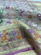 Pure Kora Tissue Jamdani Handloom Banarasi Saree