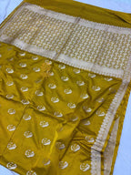 Premium Mashru Katan Silk Floral Motifs Banarasi Saree