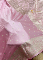 Baby Pink Premium Mashru Katan Silk Banarasi saree - Small Motifs