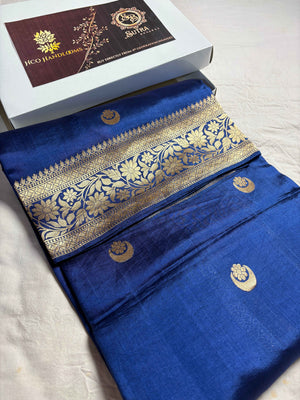 Blue Pure Mango Katan Silk Handloom Banarasi Saree - All Over Chand Tara Motifs