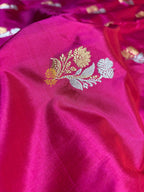 Cherry Pure Katan Silk Handloom Banarasi Saree - All Over Kadhua Motifs