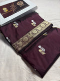 Wine Pure Katan Silk Handloom Banarasi Saree - All Over Kadhua Motifs