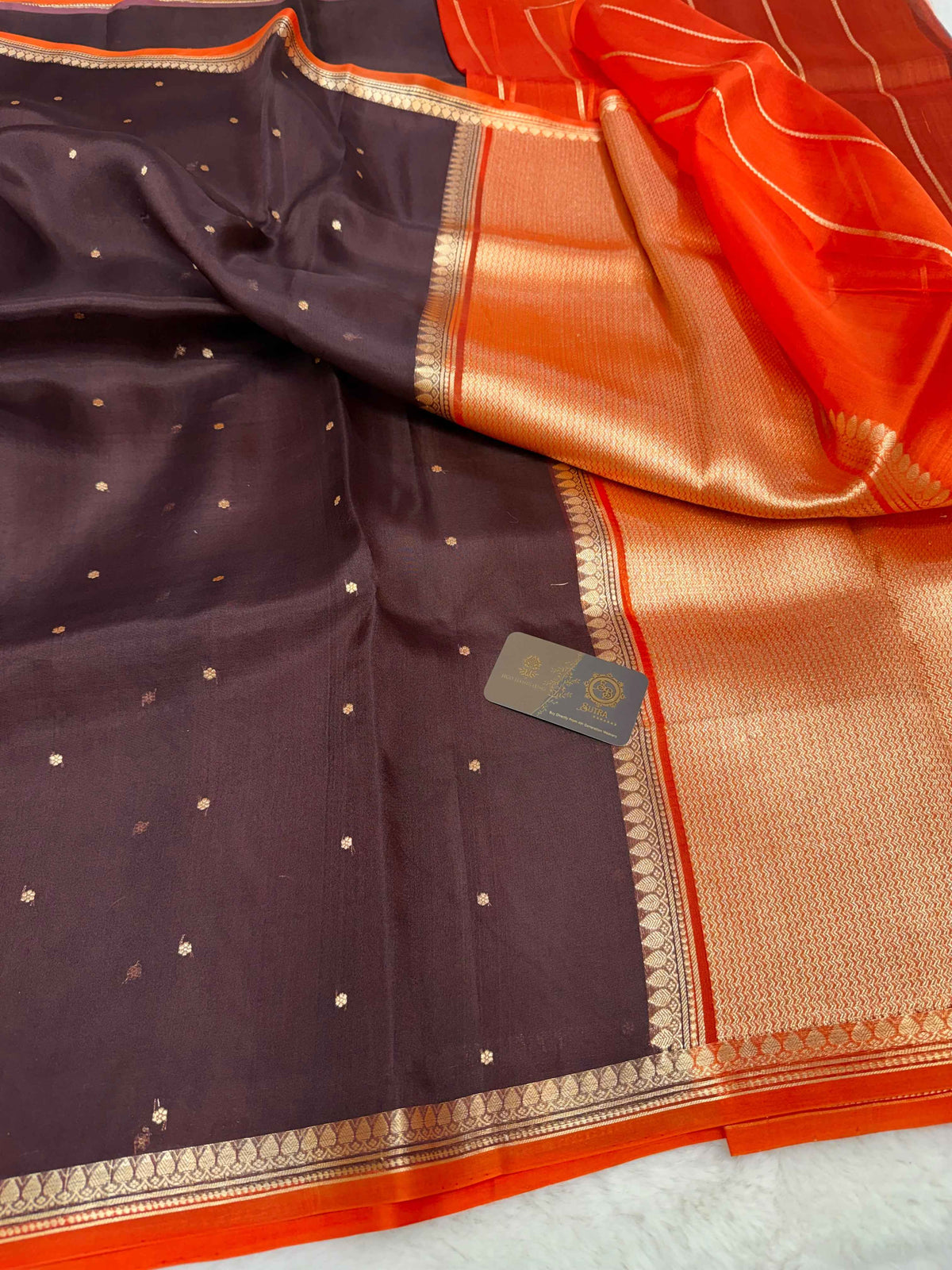 Pure Kora Silk Handloom Banarasi Saree - All Over Small Buti
