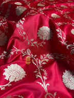 Cherry Premium Mashru Katan Silk Floral Jangla Banarasi Saree