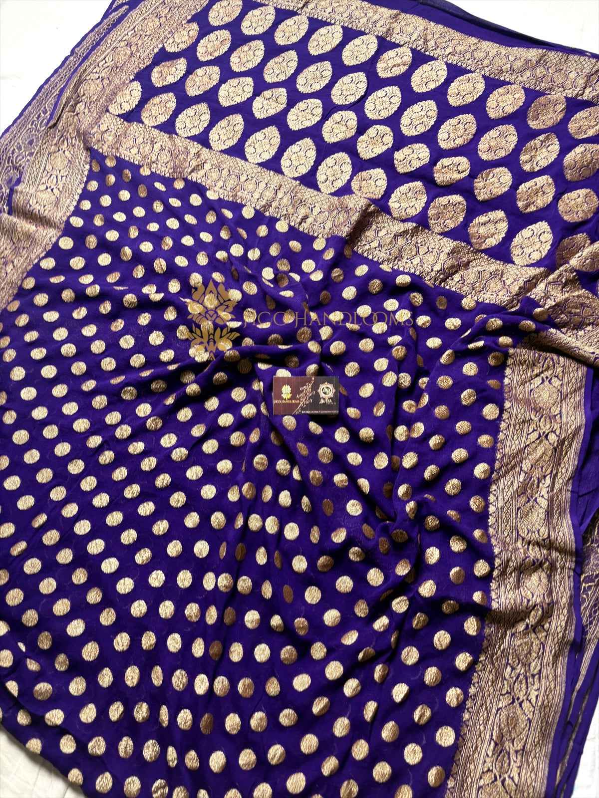 Purple Pure Khaddi Georgette Silk Handloom Banarasi Saree - Antique Zari