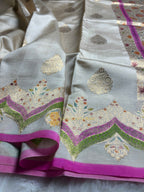 Pure Raw Mango Silk Handloom Banarasi Saree - All Over Meenakari Kadhua Motifs