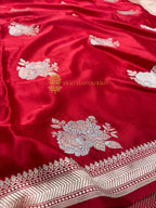 Premium Mashru Katan Silk Floral Motifs Banarasi Saree