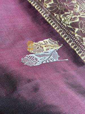 Wine Pure Katan Silk Handloom Banarasi Saree - All Over Kadhua Motifs