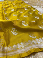 Premium Mashru Katan Silk Floral Motifs Banarasi Saree