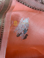 Peach Pure Kora Silk Handloom Banarasi Saree - All Over Kadhua Motifs