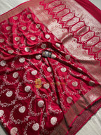 Cherry Premium Mashru Katan Silk Floral Jangla Banarasi Saree