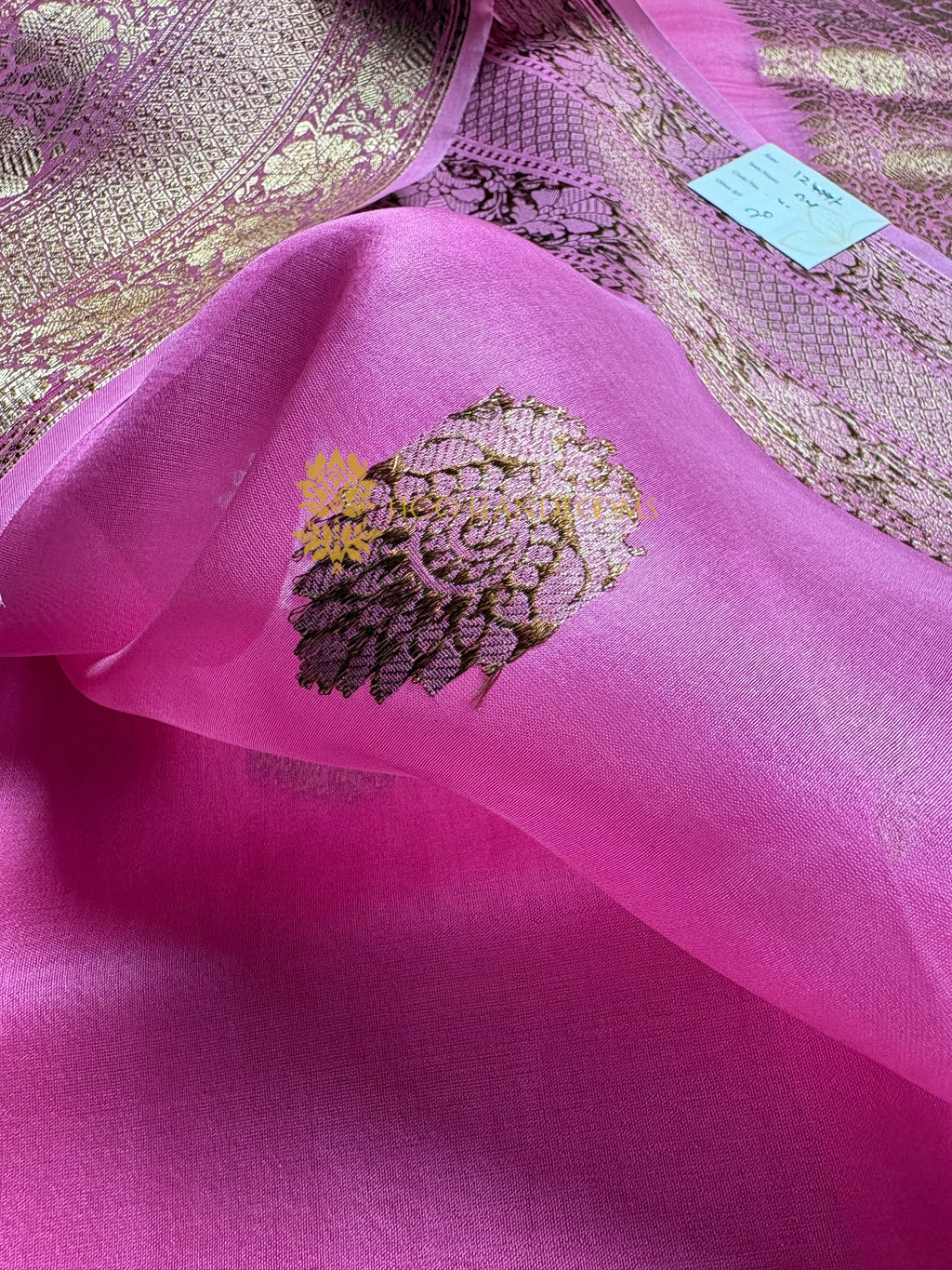 Pink Pure Kora Silk Handloom Banarasi Saree - All Over Kadhua Motifs