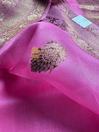 Pink Pure Kora Silk Handloom Banarasi Saree - All Over Kadhua Motifs