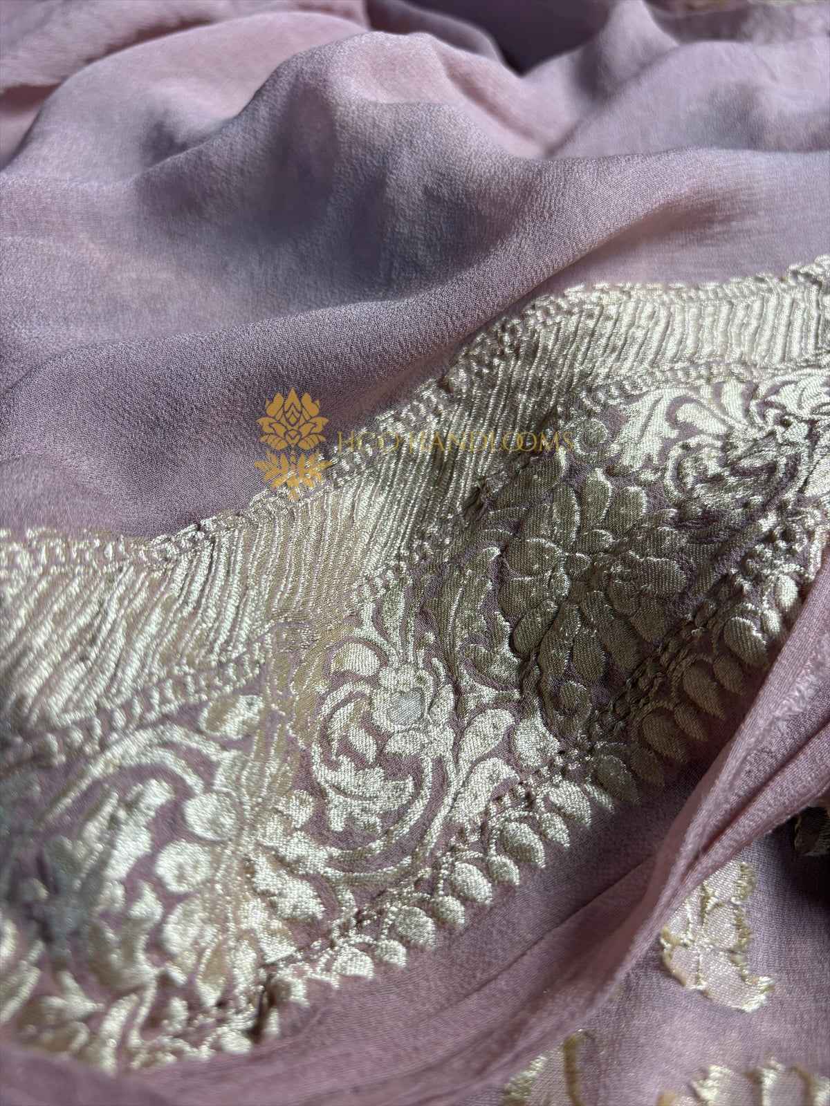 Copper Pure Khaddi Georgette Silk Handloom Banarasi Saree - Water Zari