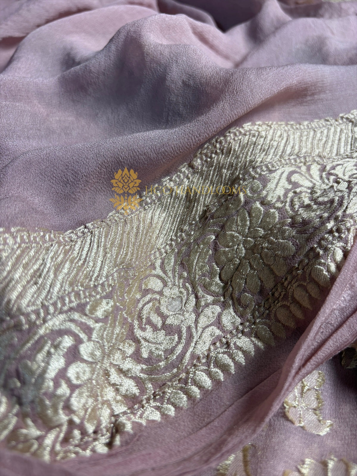 Copper Pure Khaddi Georgette Silk Handloom Banarasi Saree - Water Zari