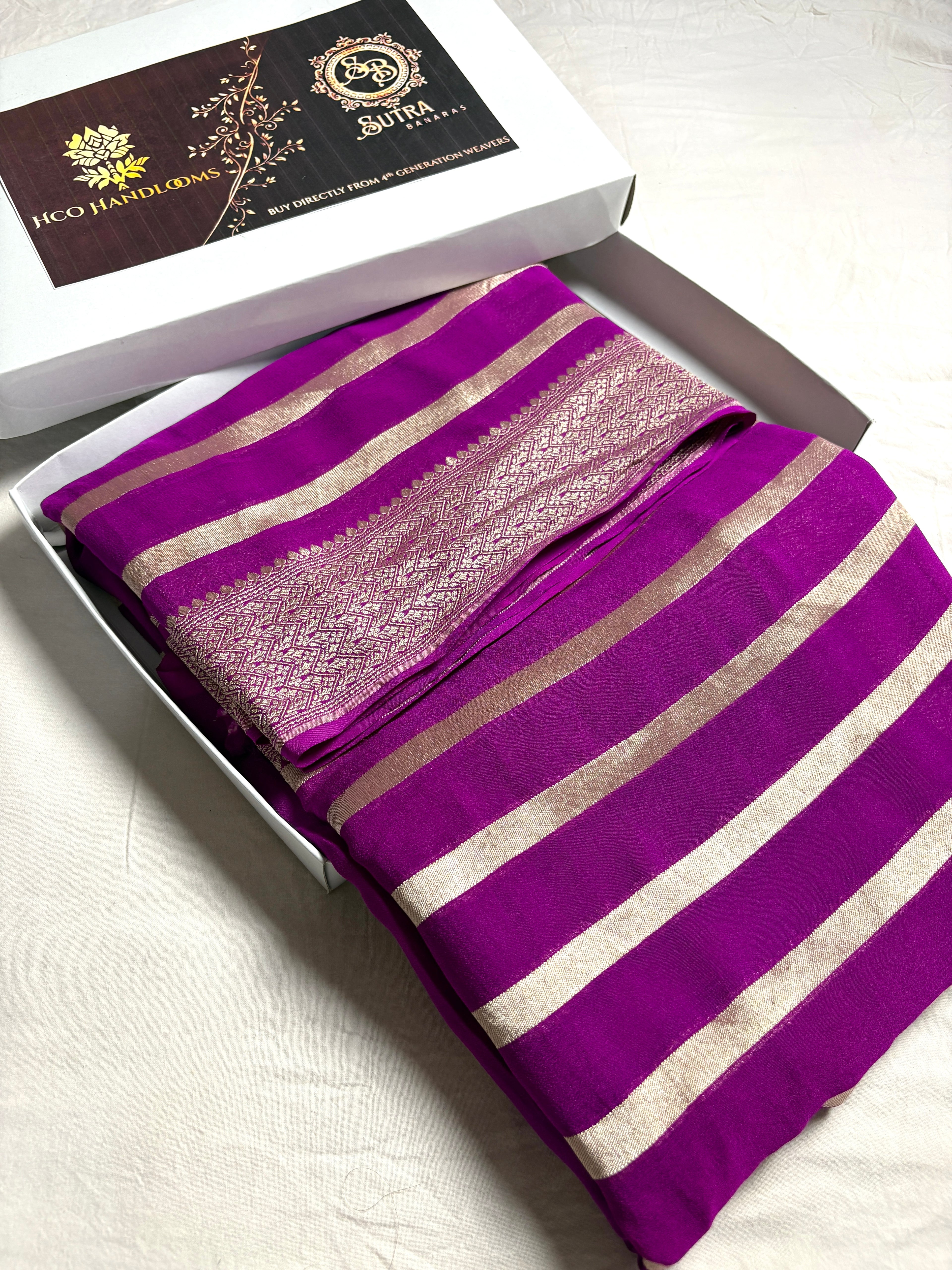 Magenta Pure Khaddi Georgette Silk Handloom Banarasi Saree - Water Zari