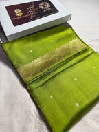 Green Pure Mango Katan Silk Handloom Banarasi Saree - All Over Kadhua Motifs