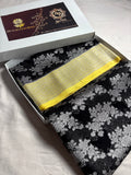 Black Pure Khaddi Georgette Silk Handloom Banarasi Saree - Silver Zari