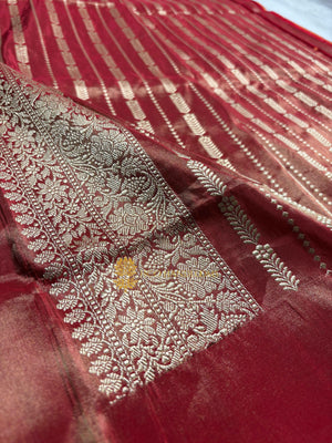 Pure Tissue Sik Handloom Banarasi Saree - All Over Lahariya Pattern