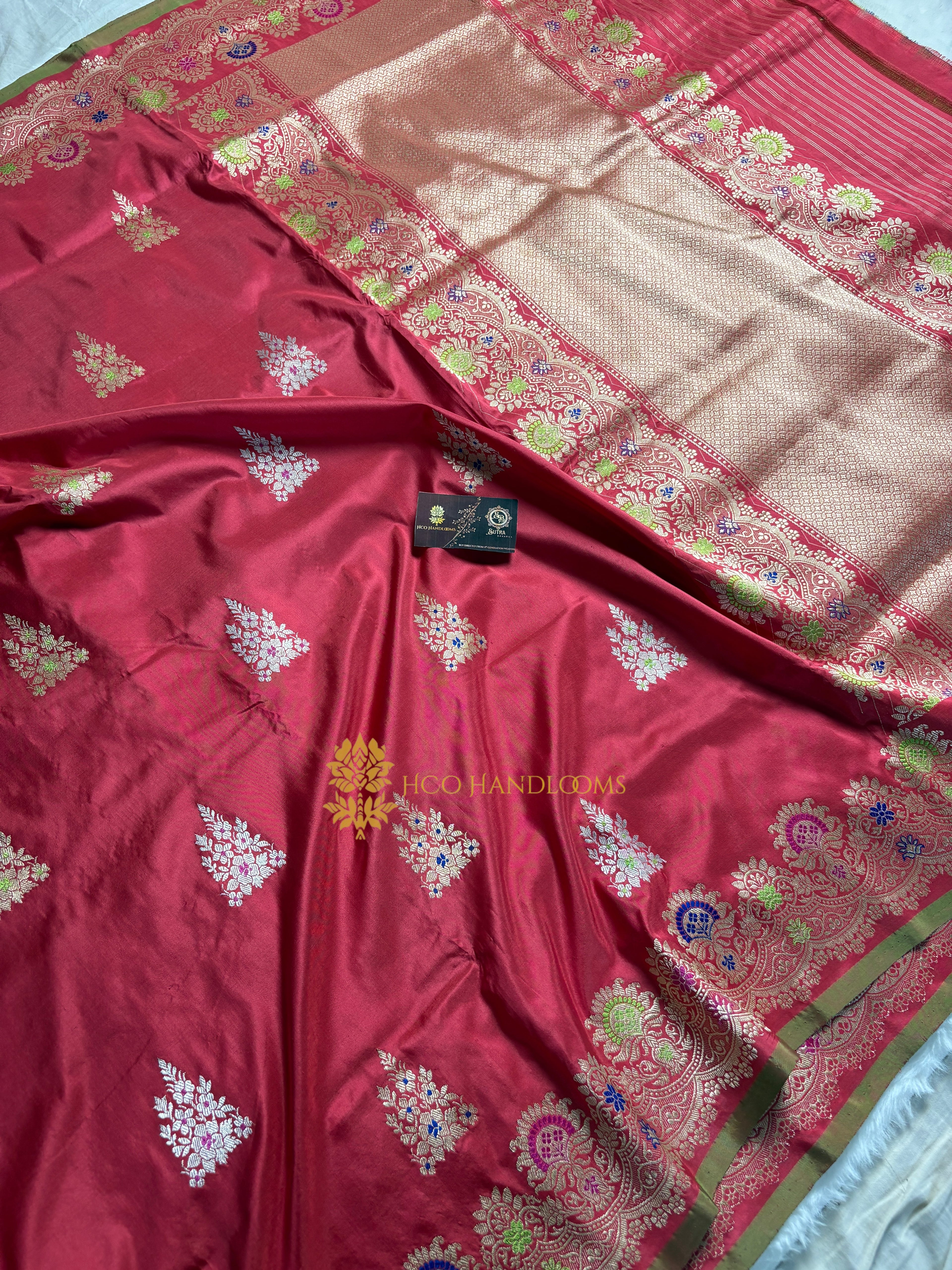 Pure Katan Silk Handloom Banarasi Saree - All Over Kadhua Meenakari Motifs