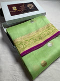 Pista Pure Kora Silk Handloom Banarasi Saree - All Over Kadhua Motifs