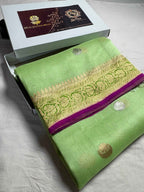 Pista Pure Kora Silk Handloom Banarasi Saree - All Over Kadhua Motifs
