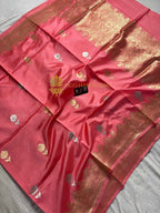 Onion Pink Pure Raw Mango Silk Handloom Banarasi Saree - All Over Kadhua Motifs