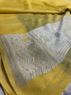 Black Pure Khaddi Georgette Silk Handloom Banarasi Saree - Silver Zari