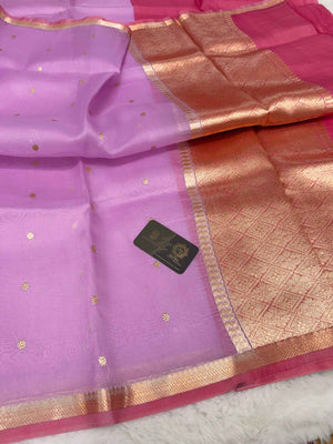 Pure Kora Silk Handloom Banarasi Saree - All Over Small Buti