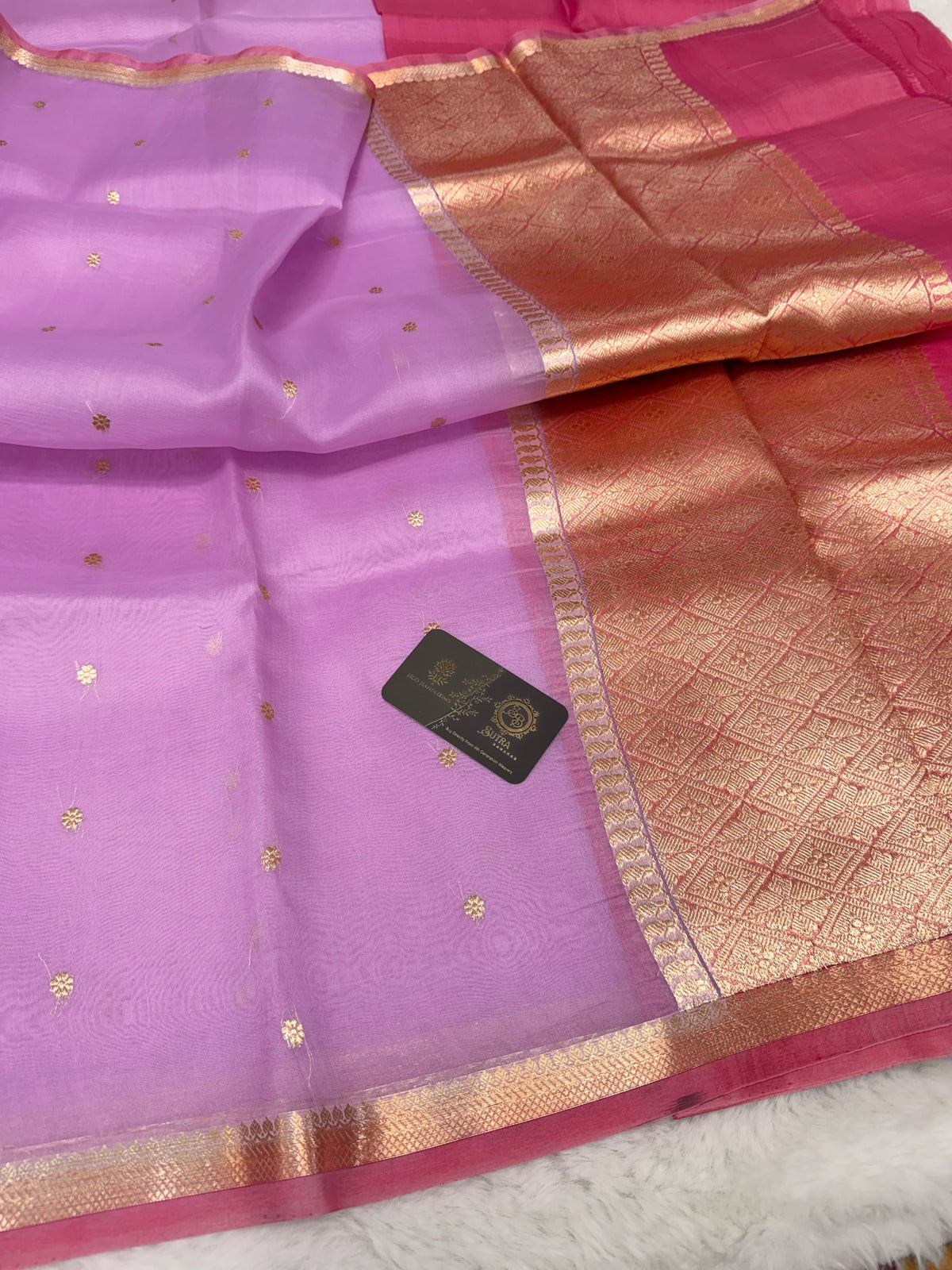 Pure Kora Silk Handloom Banarasi Saree - All Over Small Buti