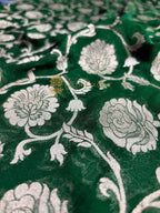Green Pure Khaddi Georgette Silk Handloom Banarasi Saree - Water Zari