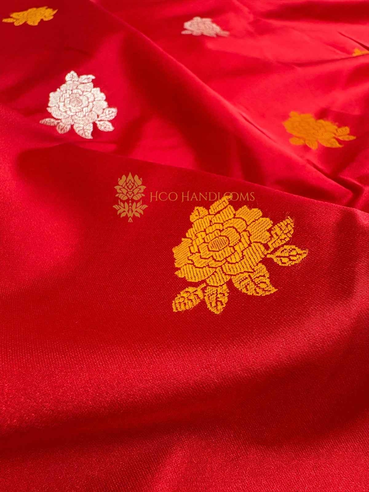 Premium Mashru Katan Silk Meenakari Floral Motifs Banarasi Saree
